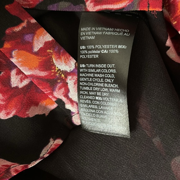 WHBM Blouse Top Sheer Black Red Floral Long Sleeve Work Office  sz M - Picture 5 of 12
